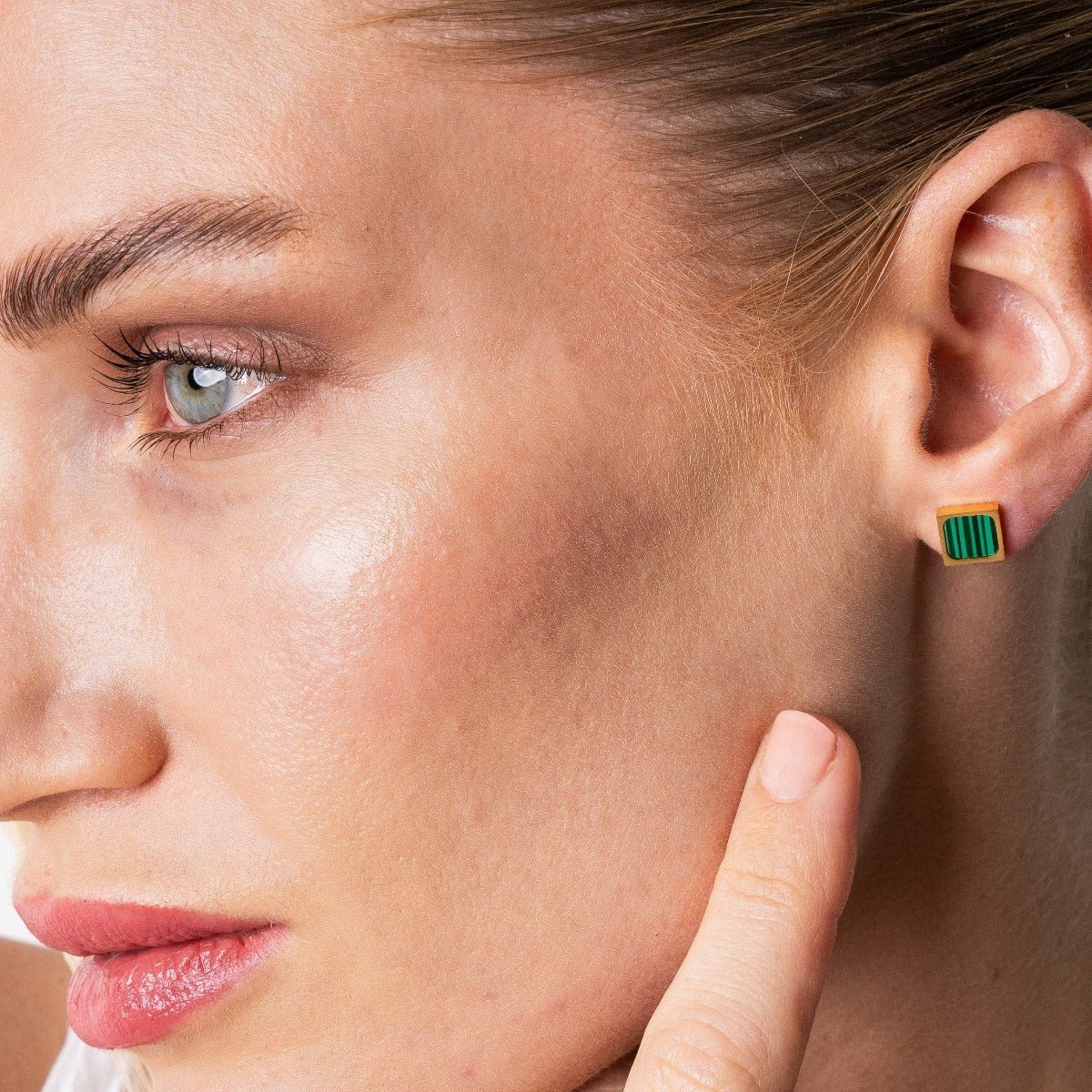 Geometric Green Stone Earrings – 18K Gold Plated - Aurielle London