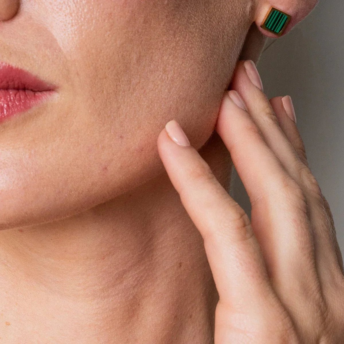 Geometric Green Stone Earrings – 18K Gold Plated - Aurielle London