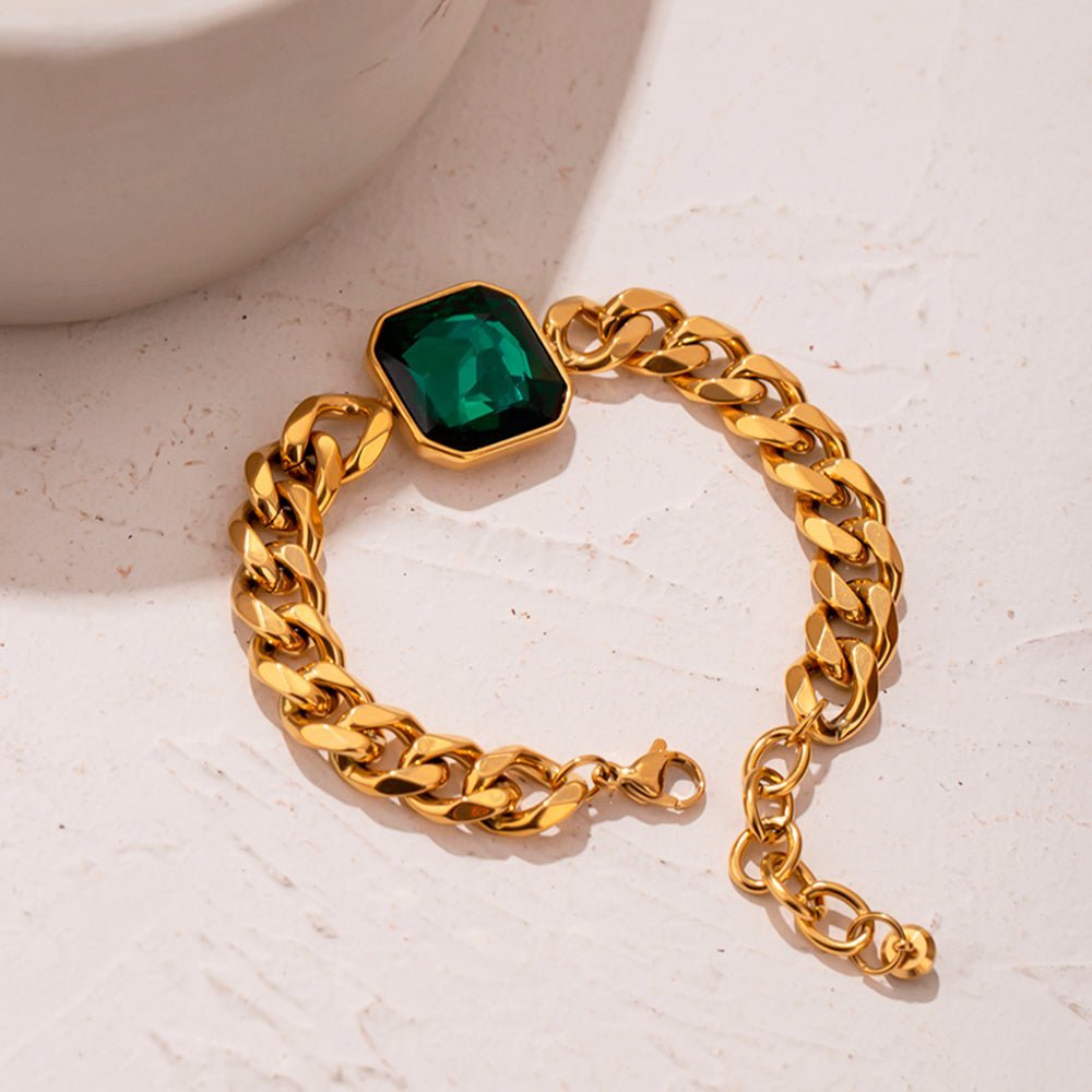Green Crystal Chain Bracelet - 18K Gold Plated - Aurielle London