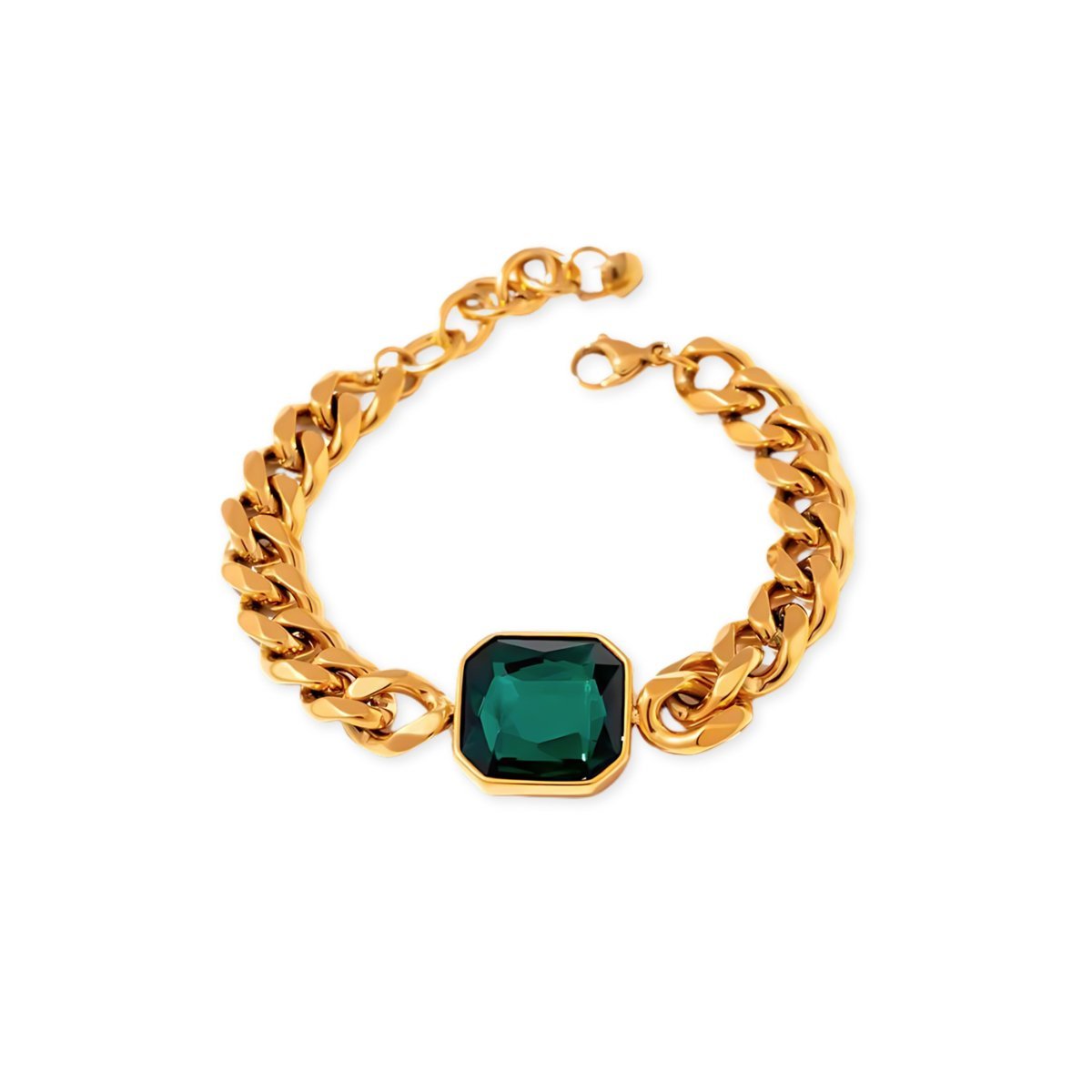 Green Crystal Chain Bracelet - 18K Gold Plated - Aurielle London