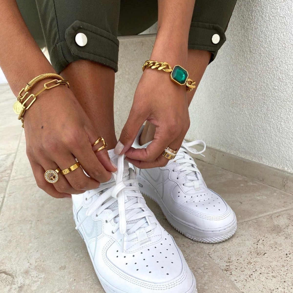 Green Crystal Chain Bracelet - 18K Gold Plated - Aurielle London