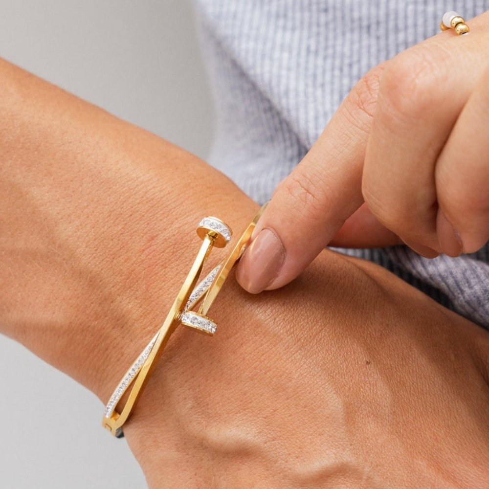 Stud bracelet with cubic zirconia stones, 18K gold plated - Aurielle London