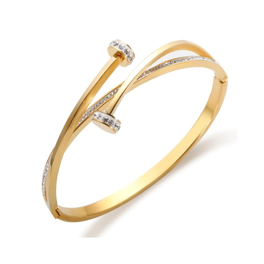 Stud bracelet with cubic zirconia stones, 18K gold plated - Aurielle London