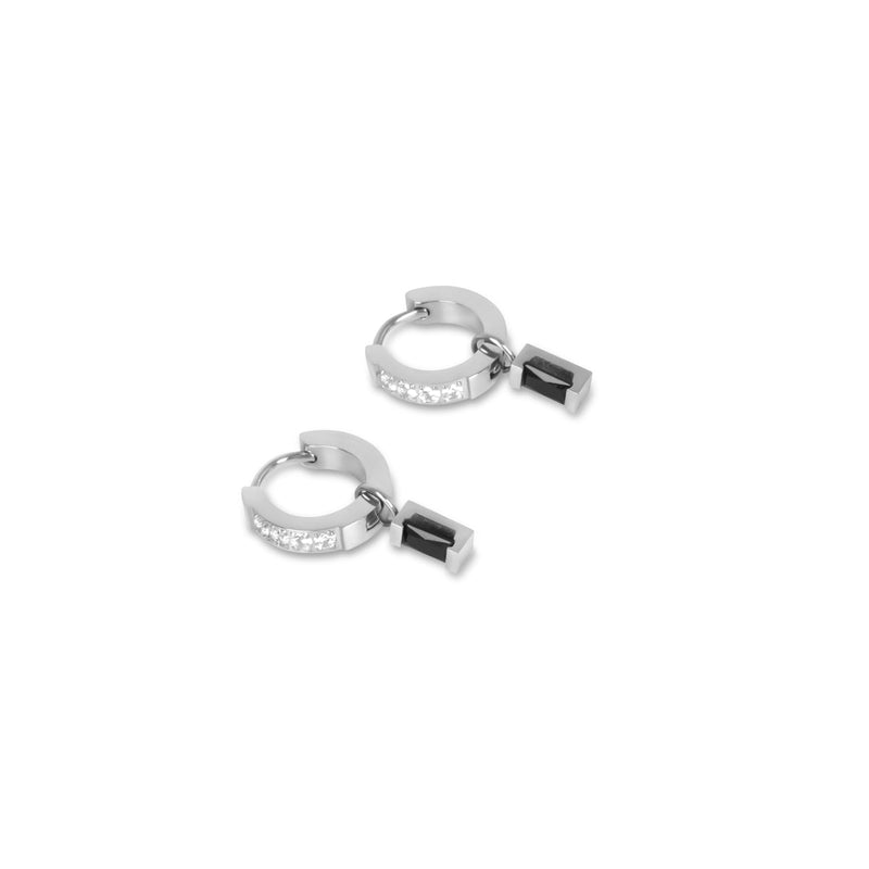 Black Diamond Hoop Earrings – Silver