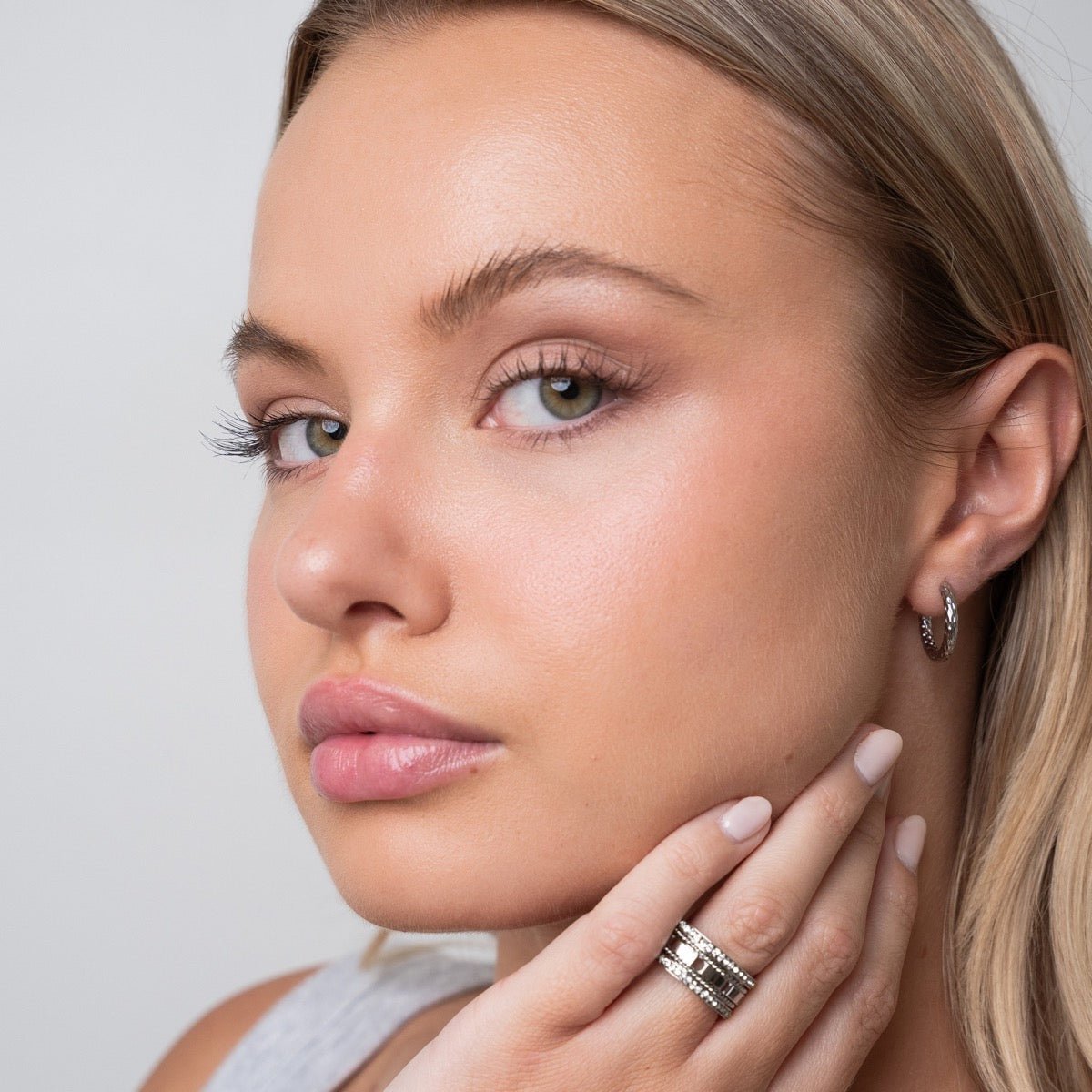 Textured Hoop Earrings – Silver