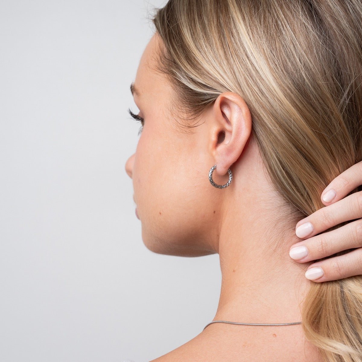 Textured Hoop Earrings – Silver