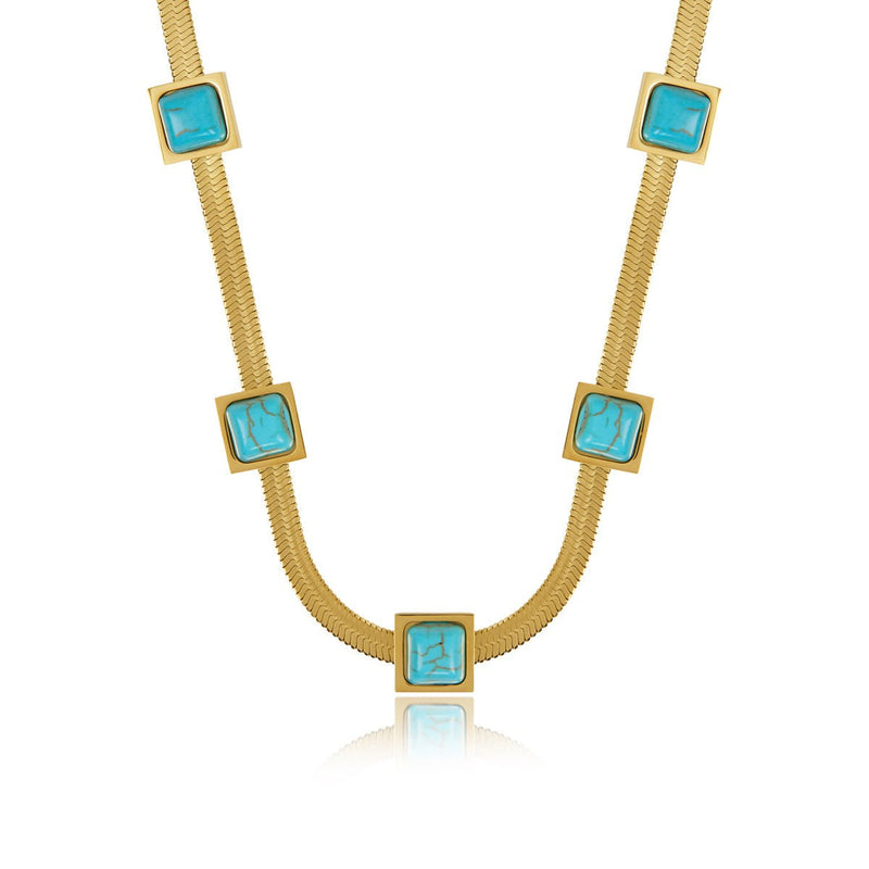 Aqua Stone Mesh Necklace – 18K Gold Plated