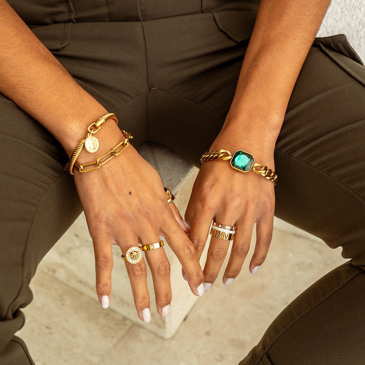 Green Crystal Chain Bracelet - 18K Gold Plated - Aurielle London